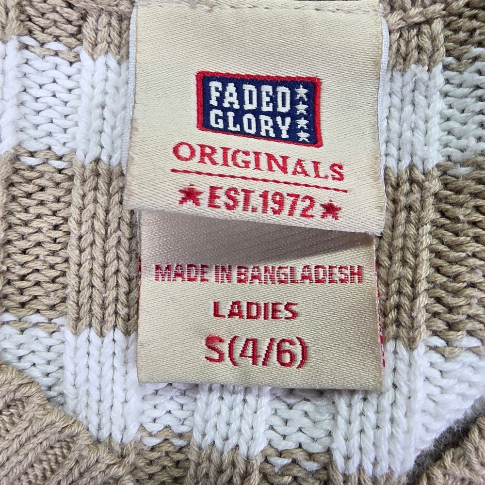 Preppy Y2K Womens S 4/6 Cream Coffee Stripe Cable Knit Sweater - Picture 4 of 7